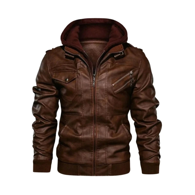 Faux Leather Hooded Jacket for Men