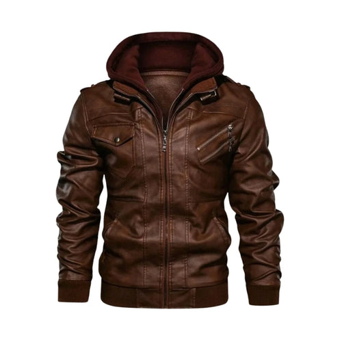 Faux Leather Hooded Jacket for Men