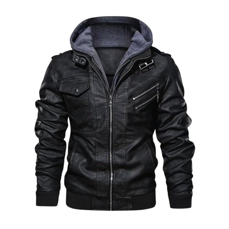 Faux Leather Hooded Jacket for Men